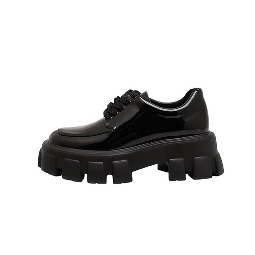 Thick-soled platform shoes Liu Wen's same style of height-increasing small leather shoes for women  autumn new British style patent leather loafers single shoes