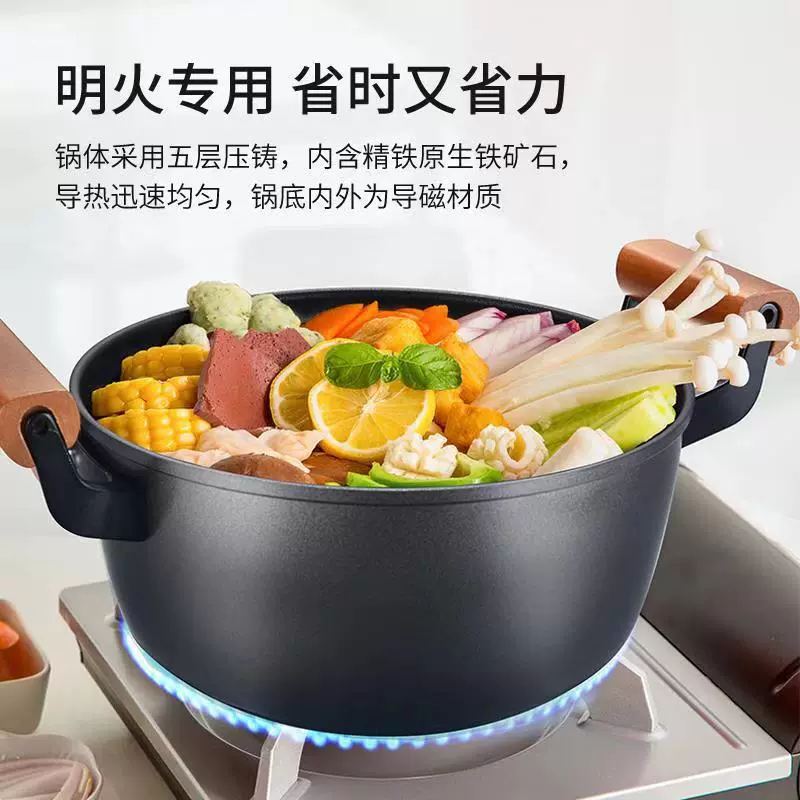 Ханле чугунная кастрюля для тушения 24 см с железной крышкой и двумя ручками, из чистого чугуна