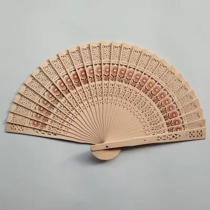 咬扇挡脸同款檀香味扇子折扇女式拍照工艺礼品扇子古风镂空全木扇|undefined
