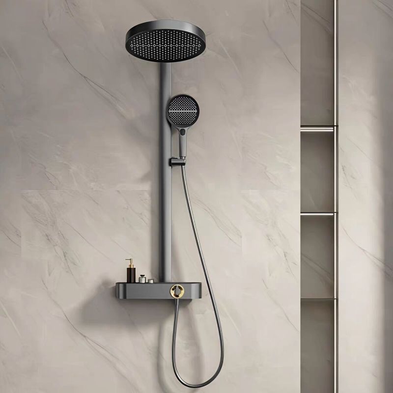 All-Copper Shower Set Complete Bathroom Wall-Mounted Shelf Bathroom Hot and Cold Water Booster Digital Display Showerhead