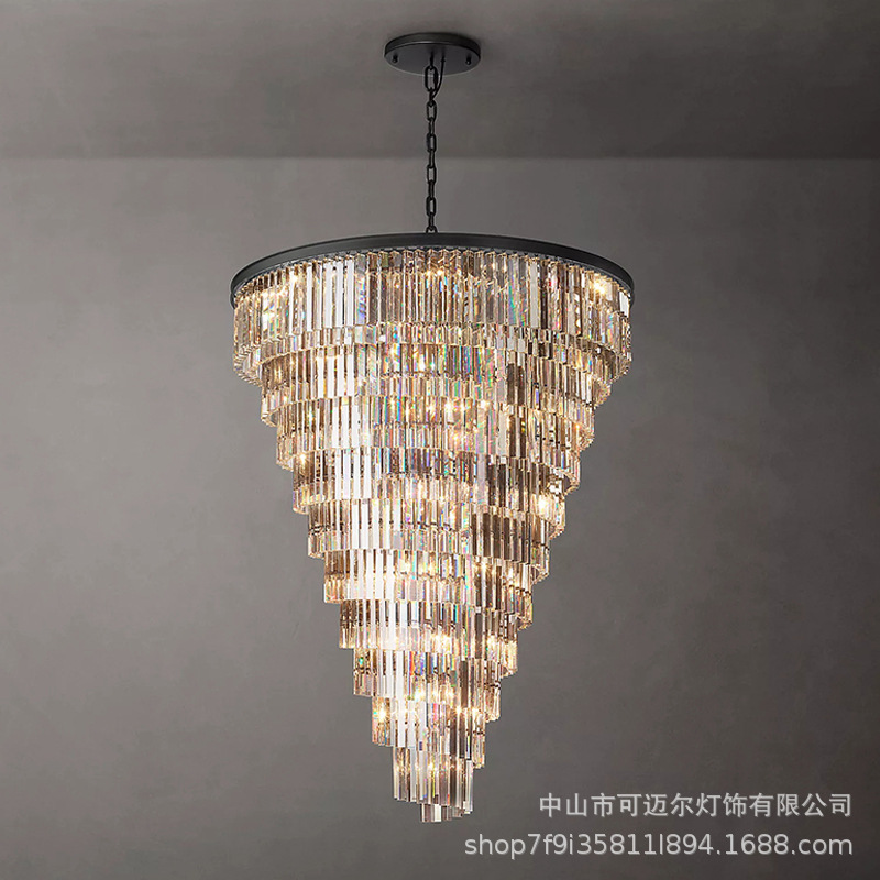American Stair Crystal Chandelier Light Luxury Villa Spiral Turning Staircase Long Chandelier High-rise Double Building Leaping Floor Lamps