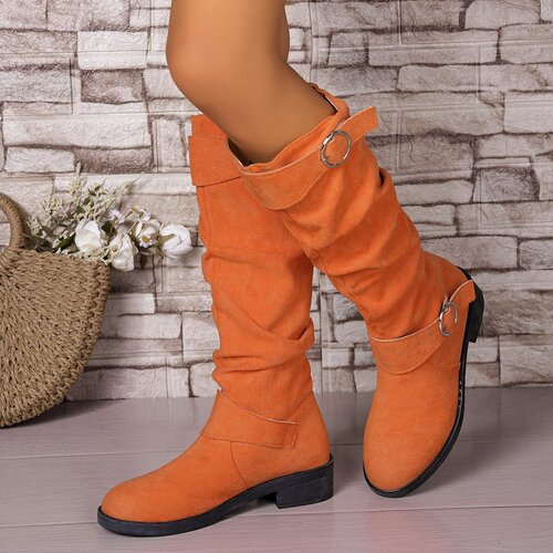 Women's Oversized Boots with Folded Belt Buckle, Over-the-Knee, Thick Heel, Skimpy Long Boots