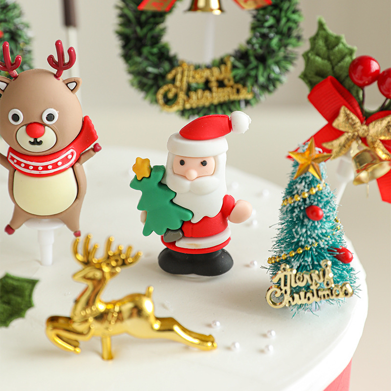 Navidad pastel de cumpleaños decoración inserto Santa Alce árbol de Navidad guirlandas decoración tridimensional