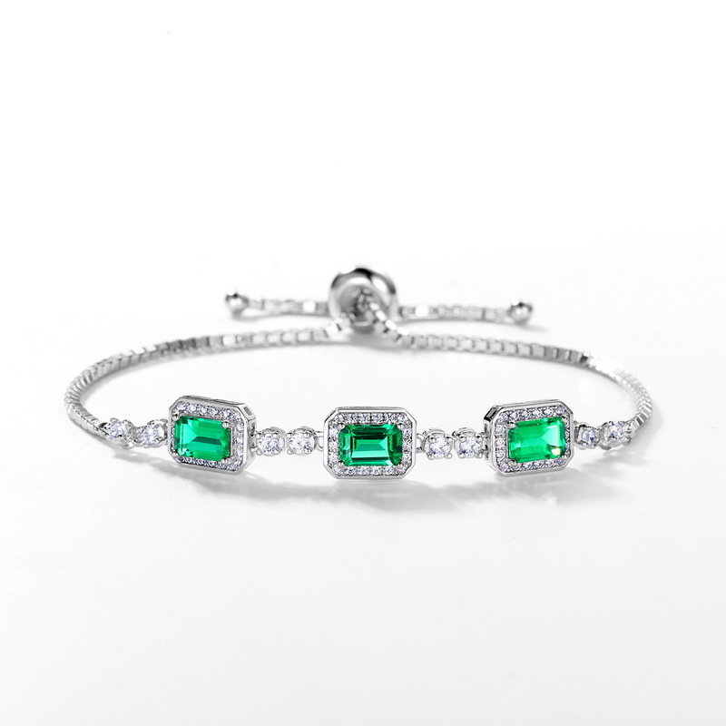 Brazalete de esmeralda de cultivo de plata de ley S925 transfronterizo, joyería retro de nicho de lujo ligero de diamantes para mujer, pulsera de estilo europeo y americano