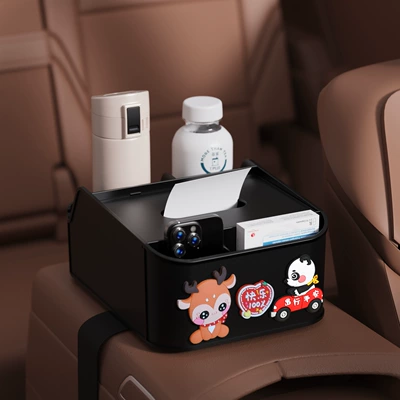 Car tissue box/set — Leather Sticker - happy-100-8th-generation-armrest-box-storage-box-black
