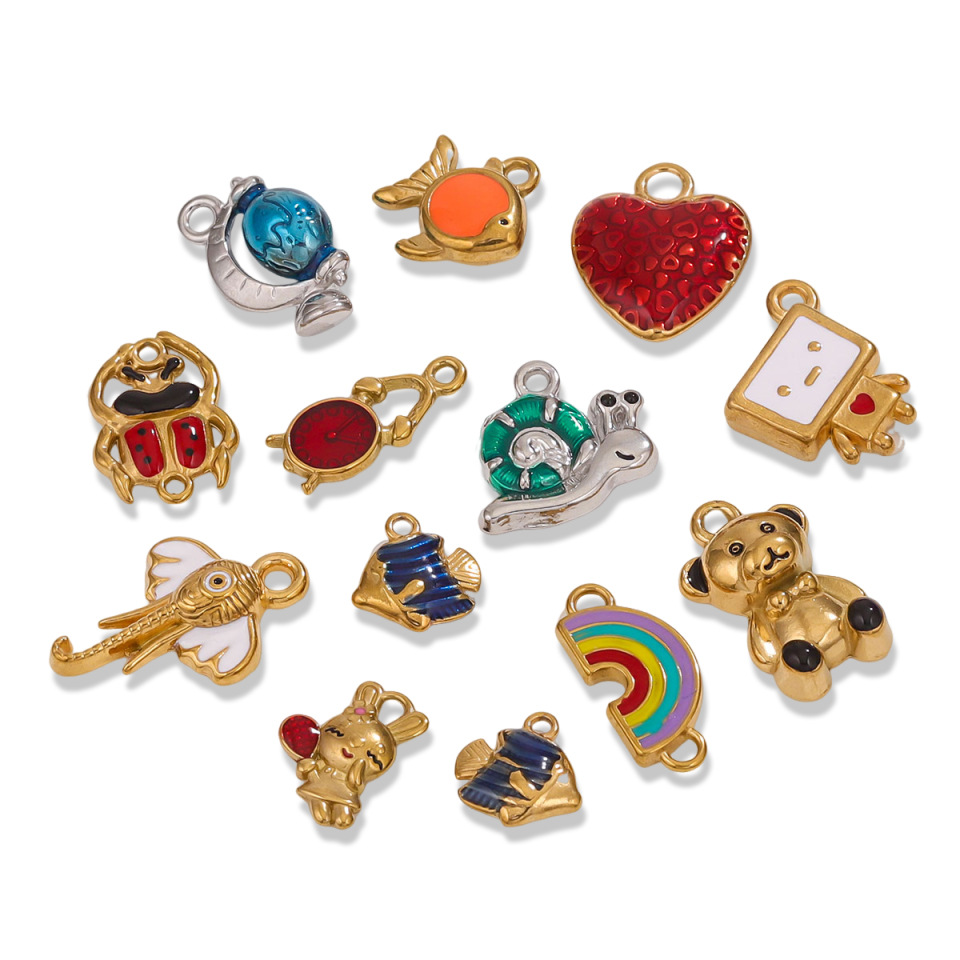 Acero inoxidable 3D retro esmalte colgante de goteo de aceite collar caricatura oso DIY accesorios joyería colgante mayorista