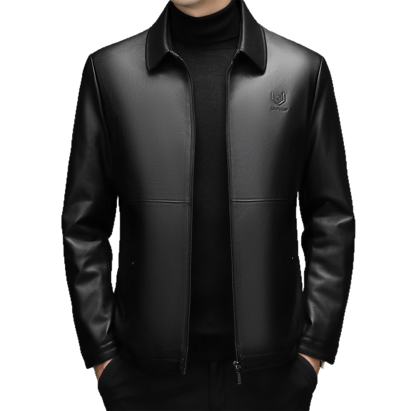 2025 Winter Genuine Leather Jacket for Middle-Aged and Elderly Men, Mid-Length Turn-Down Collar Leather Coat, Sheepskin Jacket for Middle-Aged Men