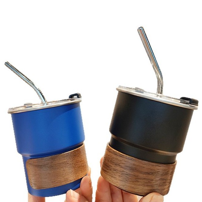 Taza de paja portátil para automóvil portátil al aire libre de alto valor con tapa para acampar al aire libre 304 taza de café de acero inoxidable de una sola capa