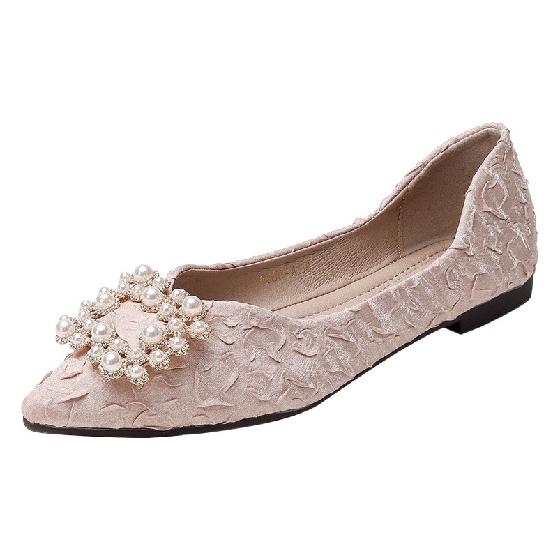 Celebridad de Internet punta puntiaguda zapatos de una sola capa para mujeres 2023 nuevos zapatos de mujer de otoño zapatos planos de corte bajo rhinestone más bombas de las mujeres del tamaño 41-43