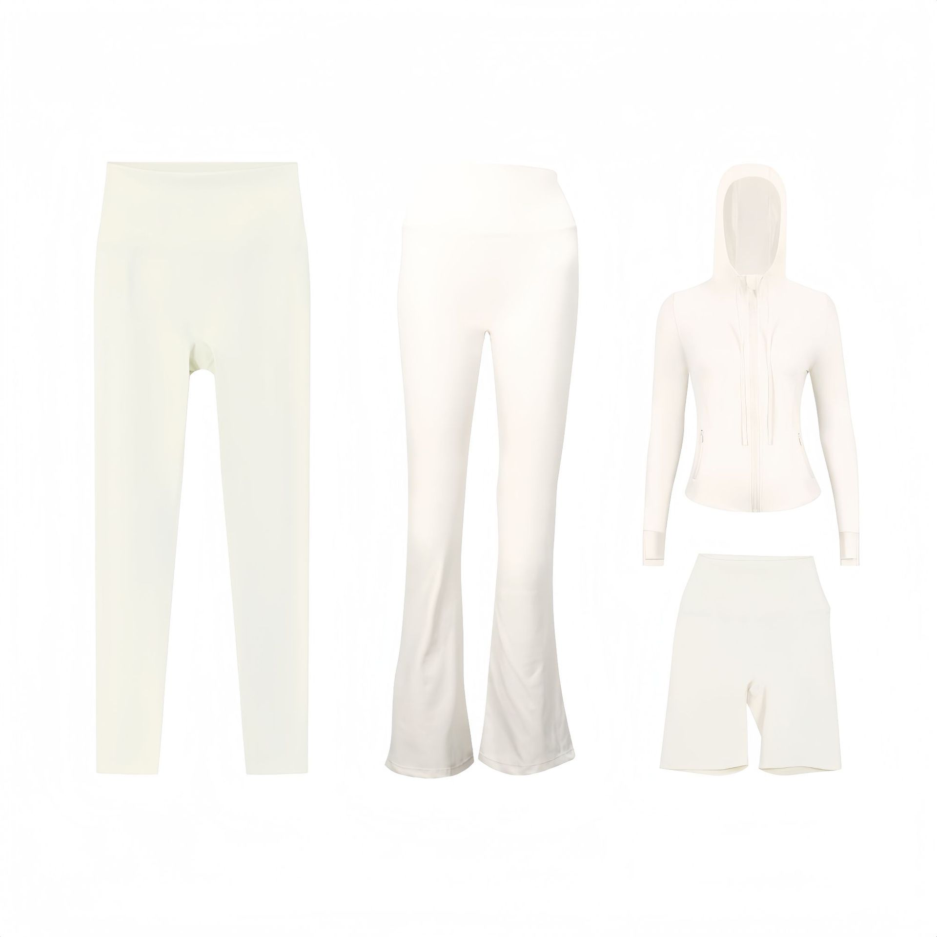 Dames sport set 4-delig met capuchonjas flared en capri broek_voghion.com