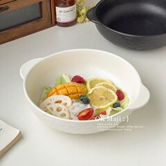 双耳沙拉碗ins风2025新款汤碗家用双耳大碗陶瓷高级感轻食沙拉碗