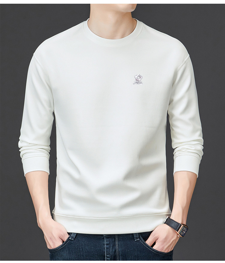 Áo thun nỉ cotton cổ tròn tay dài nam — màu xám đậm chi tiết 7