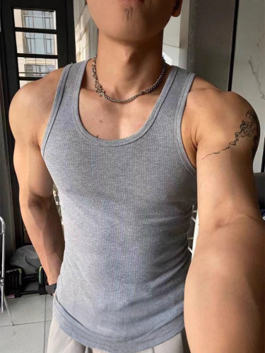 Ice silk thread foreign trade hot H-shirt men's summer American muscle-showing sleeveless T-shirt fitness sports men