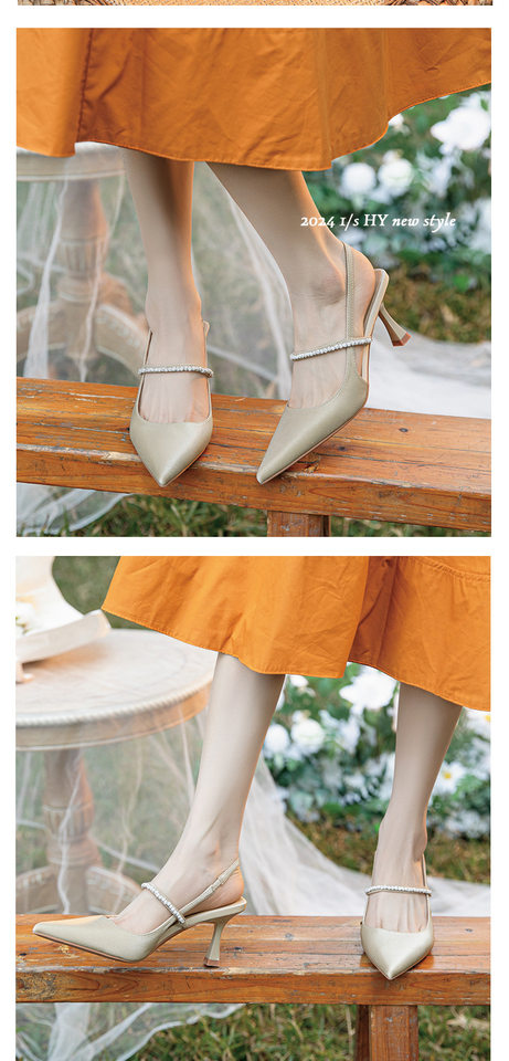 Giày sandal nữ bít mũi mũi nhọn gót mảnh quai ngang đính đá, gót 6–8 cm — Màu mơ, Màu vàng nhạt, Màu đen chi tiết 8