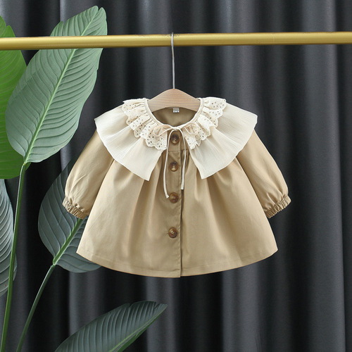 Children's Fashion  New Girl's Coat Spring and Autumn Season Children's Girl Baby Petal Collar Trench Coat Top Little Girl Autumn Outfit