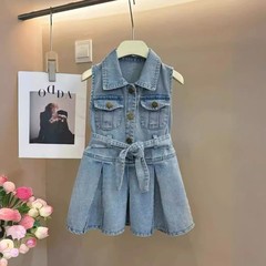 Girls' dress summer 2024 new Korean style children's sleeveless vest princess skirt fashionable summer denim skirt trendy
