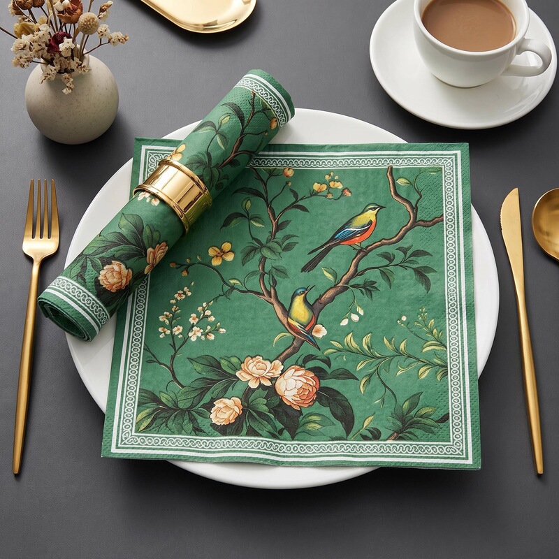 Vintage Manor Floral Napkins Dark Green Printed Afternoon Tea Decorative Disposable Table Napkins Wholesale Vintage Manor Floral Napkins Dark Green Printed Afternoon Tea Decorative Disposable Table Napkins Wholesale