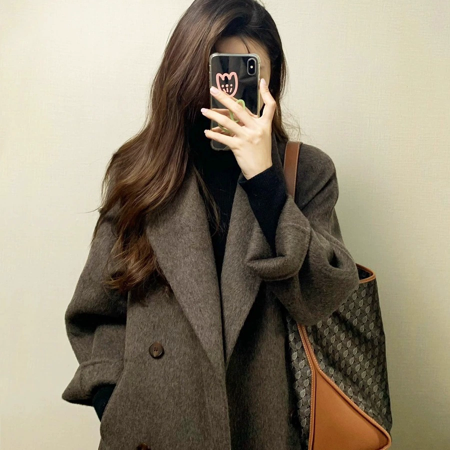 Двустороннее кашемировое демисезонное шерстяное пальто, куртка