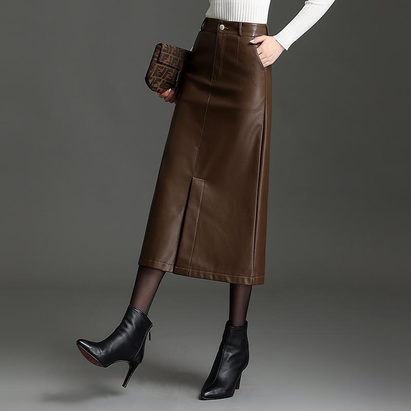 Pu Leather Skirt Mid-Length Skirt 2025 Autumn and Winter Women's New Slit Straight Skirt Hip-Covering A-Line Long Skirt One-Step Skirt Pu Leather Skirt Mid-Length Skirt 2025 Autumn and Winter Women's New Slit Straight Skirt Hip-Covering A-Line Long Skirt One-Step Skirt