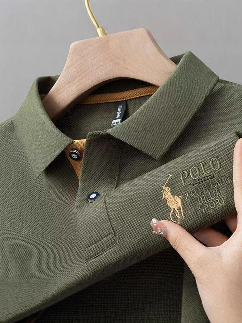 Casual Business Lapel Dad Wear Cross-Border Export Wholesale Popular Trendy Brand Tops Short-Sleeved Embroidered Polo Shirts for Men