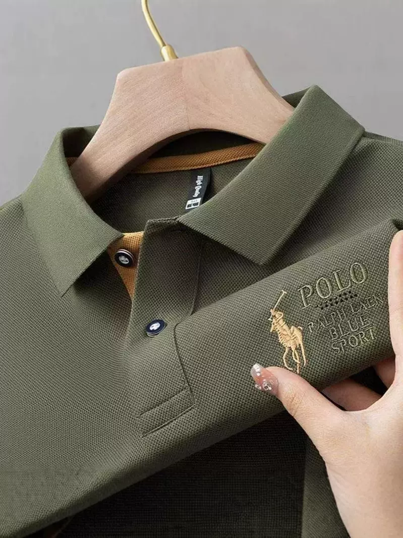 休闲商务翻领爸爸装跨境外贸批发爆款潮牌上衣短袖刺绣polo衫男士