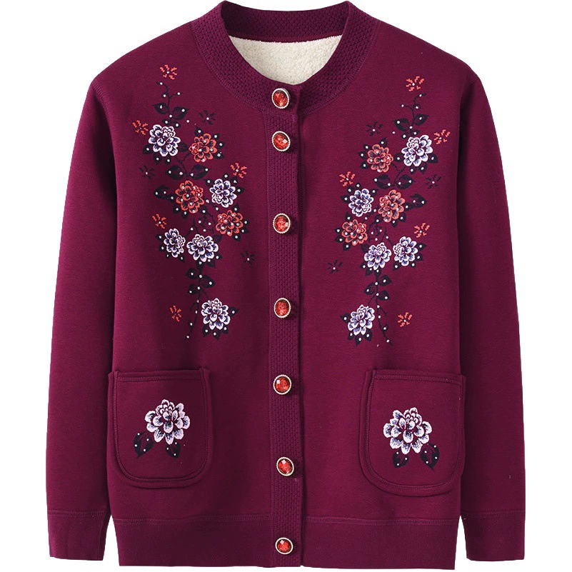 Кардиган для пожилых людей, термобелье, Женская Утепленная зимняя теплая одежда для мам на флисовой подкладке, цельный Топ для женщин среднего и пожилого возраста