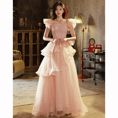 pink French evening dresses light female temperament socialite high-end luxury niche senior feeling hosting arts super fairy skirt toast engagement