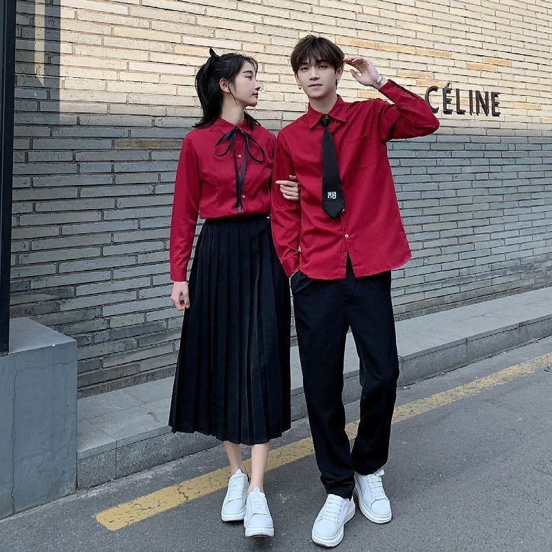 学院風制服運動会学生大合唱団クラス服中学高校セットの赤い韓国版公演服|undefined