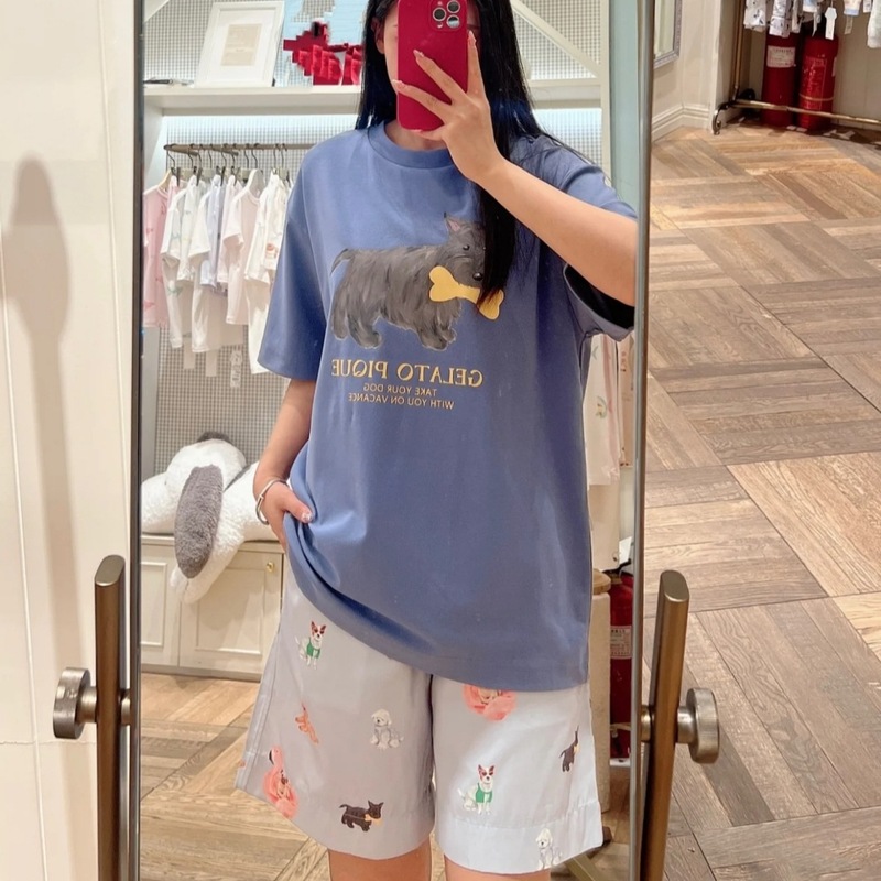 【原单品质！原单工艺!】新冰淇淋圆领小狗短袖男女情侣家居服|undefined