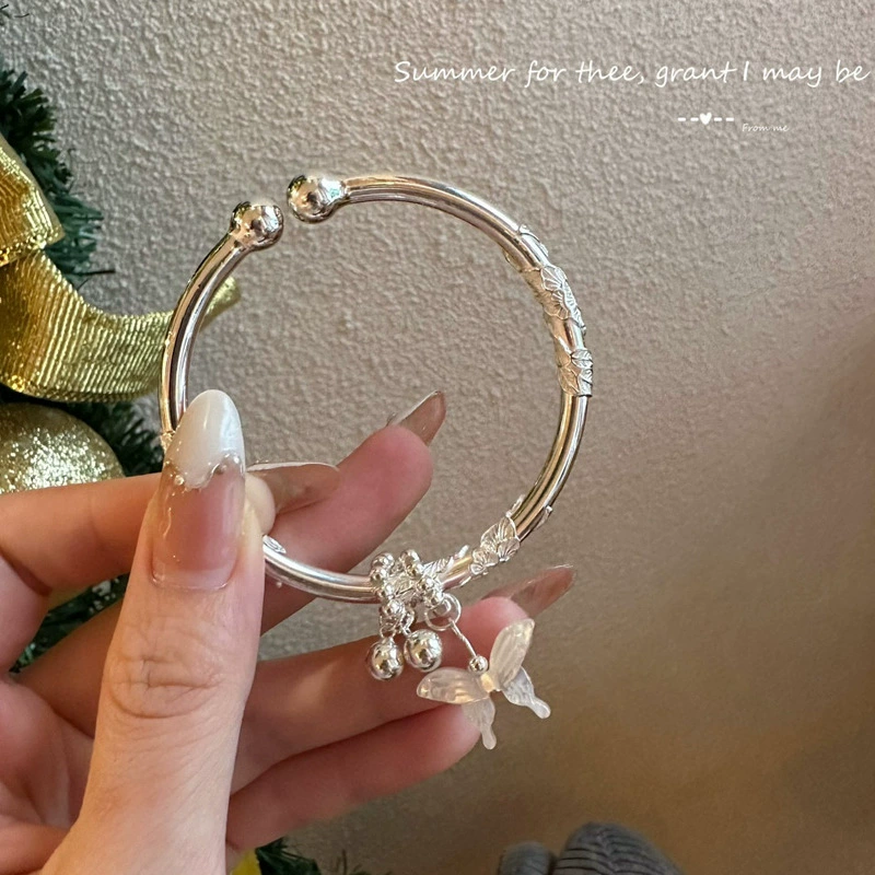 Серебря bracelet, регулируемый маленький колокол с бабочкой