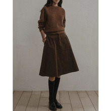 复古灯芯绒半身裙女秋冬季新款高腰A字中裙中长款百搭五分伞裙子