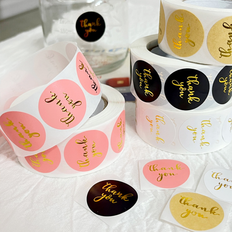 クロスボーダーありがとうステッカー自己粘着ピンク黒ホットスタンピングシール封筒ギフト結婚式の装飾ロールラウンド|undefined
