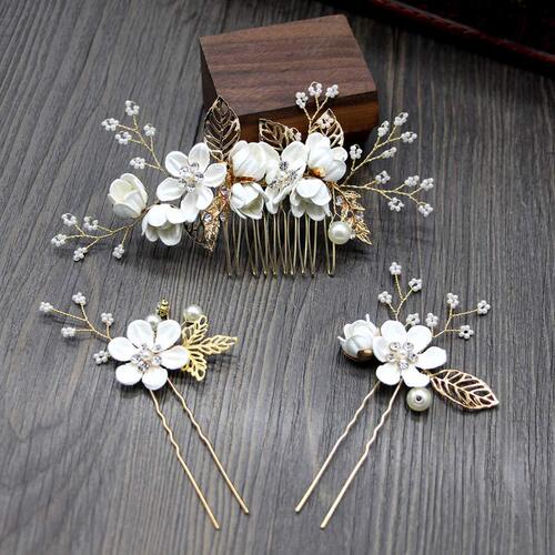 Korean-style bride headpiece, new forest system blue flower hairpin, hair comb wedding veil hair accessory, hair comb hair pin