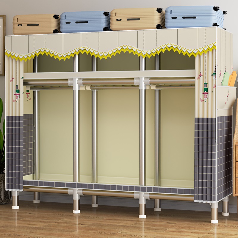 Simple Assembly Wardrobe for Home Bedroom, Sturdy and Durable, Suitable for Dormitory Rental, Fabric Wardrobe with Thickened and Reinforced All-Steel Frame