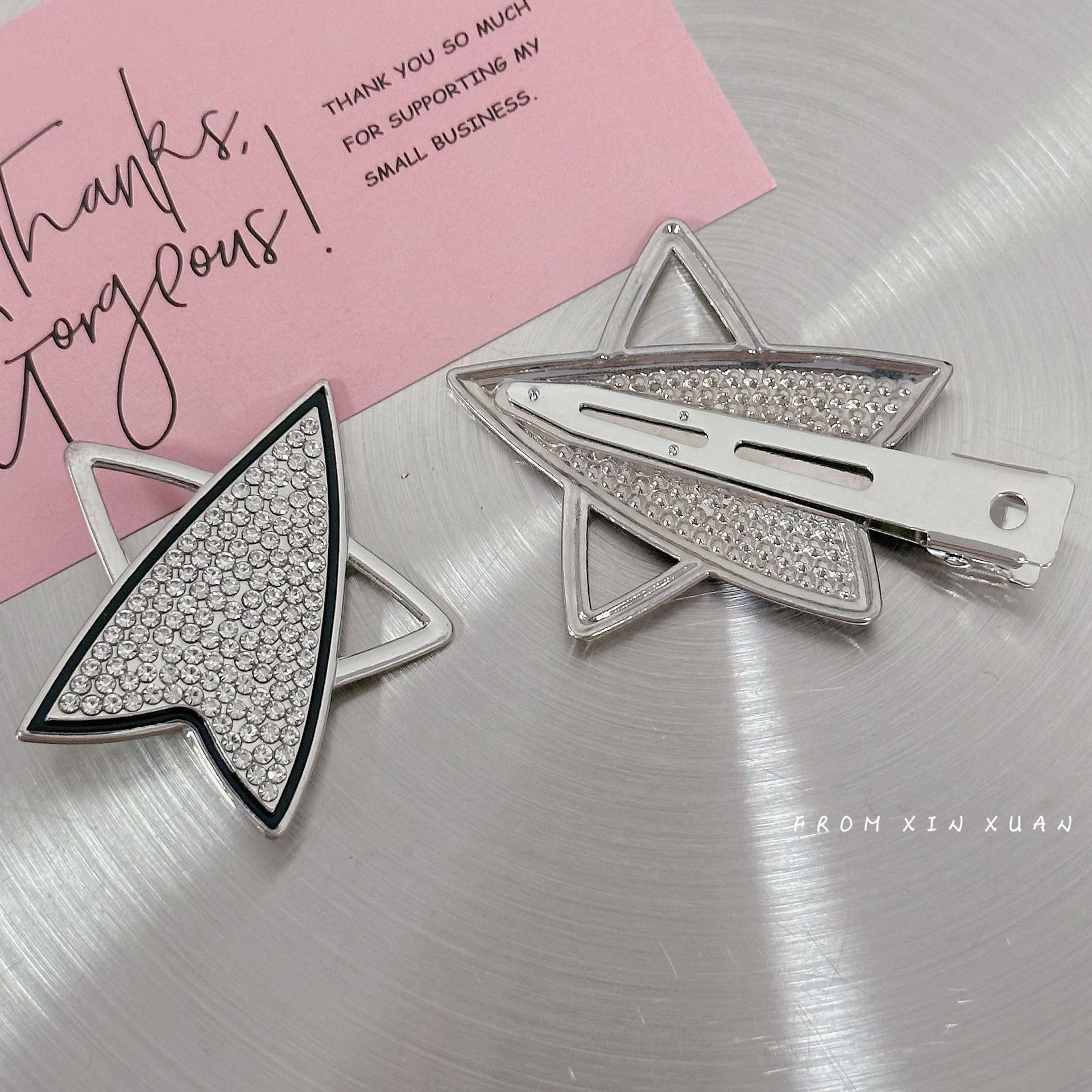 Y2g silver flash diamond star hairpin female forehead broken hair bangs clip sweet cool girl duckbill clip hairpin headdress_voghion.com