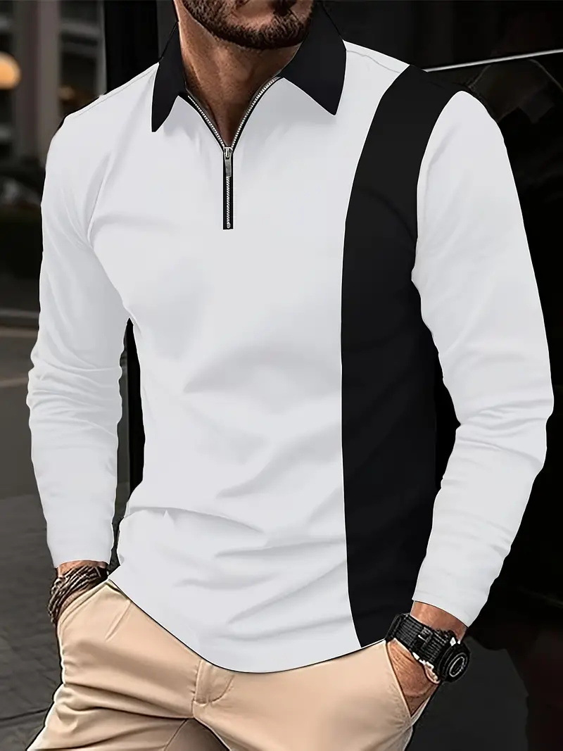 Otoño e invierno todo-fósforo estilo de Hong Kong guapo suéter de manga larga estilo minimal neutral temperamento fresco cremallera camisa POLO MB14