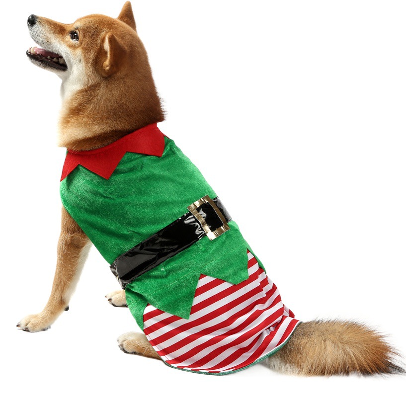 Amazon ropa de perro de Navidad verde elfo ropa para mascotas cómodo perro caliente chaleco a rayas al por mayor