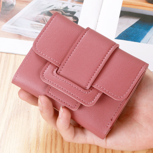 New Korean-style solid color drawstring three-fold women's wallet, ladies' coin purse, clutch bag, student short wallet, billfold