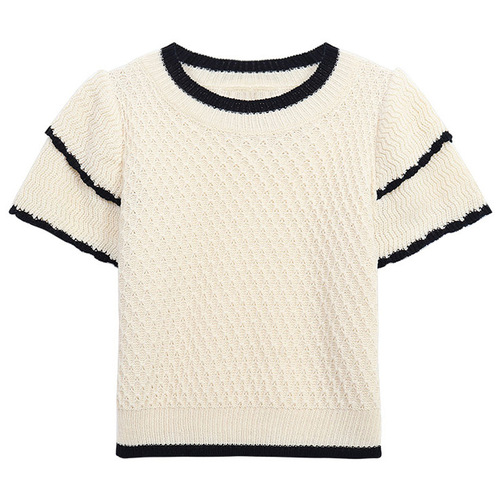 French-style niche design crew neck knit shirt high-waisted black skirt pants for women summer fashion