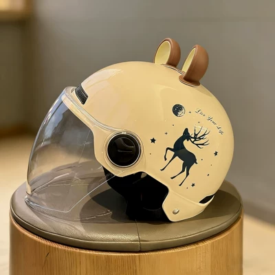 Vehicle Helmet, Unisex Motorcycle Motosiklet kaskı (dəbilqə) - one-size-fits-all-unisex-a8-khaki-transparent-long-mirror-yulu-ping-an-brown-bear-ears