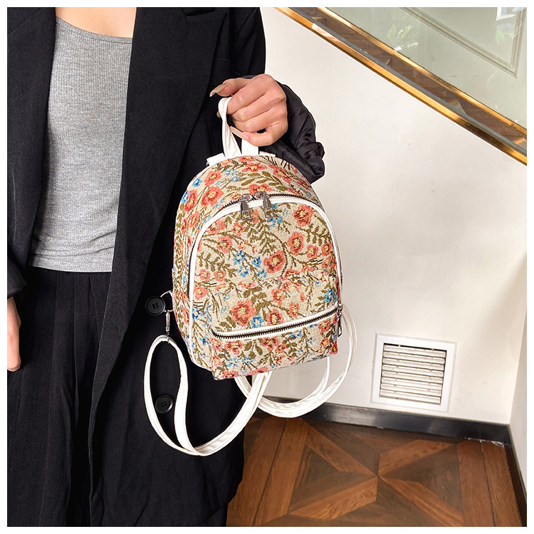 Daily Occasion Women's Pu Leather Flower Streetwear Sewing Thread Oval Zipper Functional Backpack