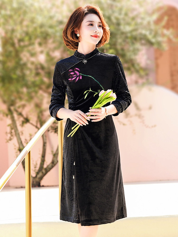 A8910 730K VÁY ĐẦM LIỀN THÂN NỮ CHATDGJ DÀI TAY MÙA XUÂN THU ĐÔNG TRUNG NIÊN THỜI TRANG NỮ G02 SẢN PHẨM MỚI