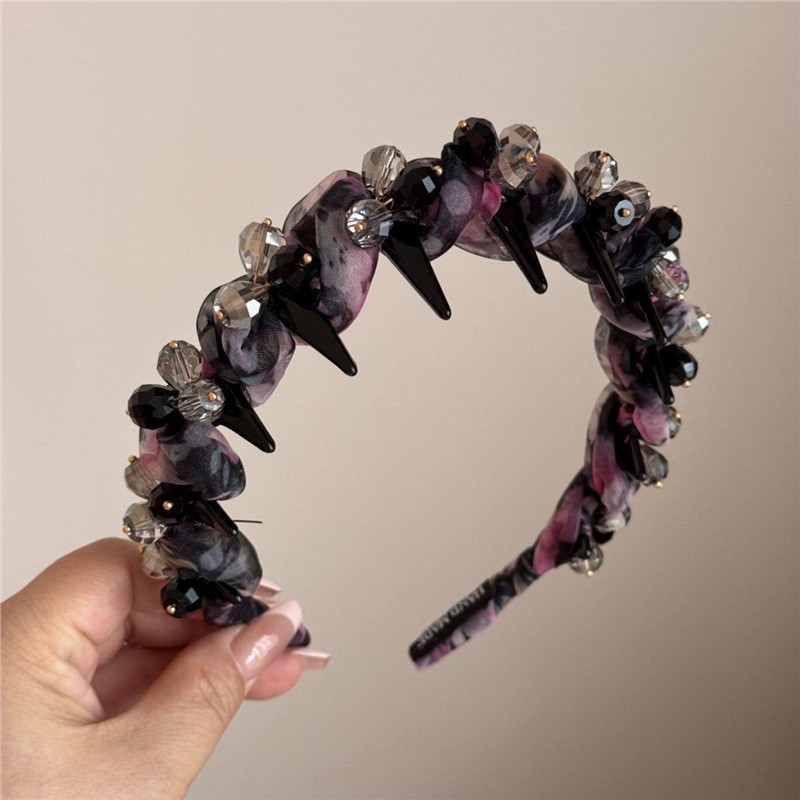 #324 black floral mesh crystal headband