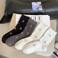 Korean-style reflective five-pointed star women's fashion streetwear socks, boneless comfortable cotton socks, couple socks, mid-calf socks, niche