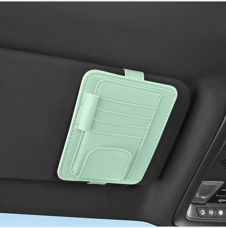 Car Sun Visor Storage Clip Car Pu Leather Pebbled Bill Holder Card Holder Multifunctional Car Glasses Holder