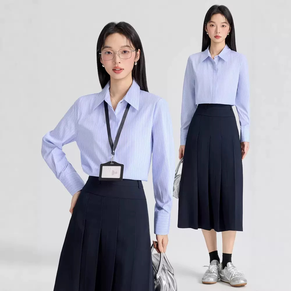 条纹长袖衬衫女2026新款感大学生公考面试正装职业衬衣工作服