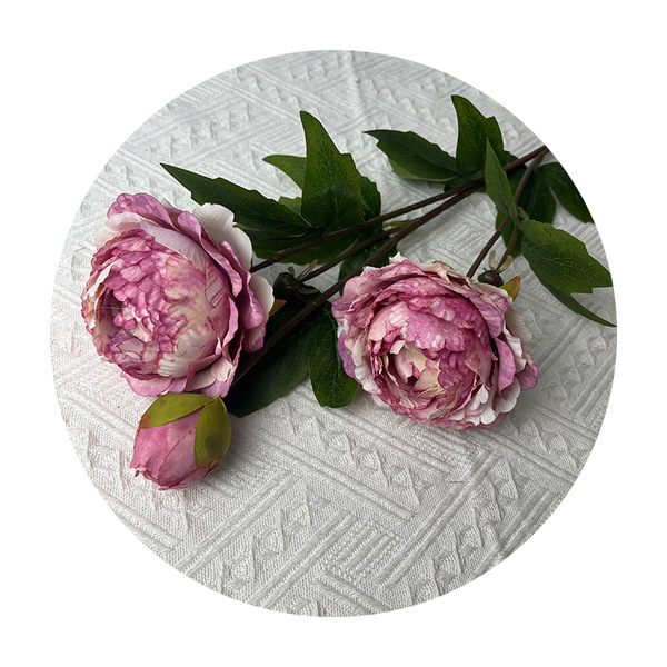 Single Branch European -style retro peony simulation 3 oil paintings…