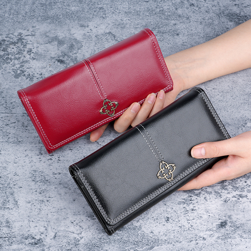 Wallet for Women, Long Style, 2026 New Model, Oil Wax Leather Wallet, Vintage European and American Style, Large Capacity Clutch with Zipper