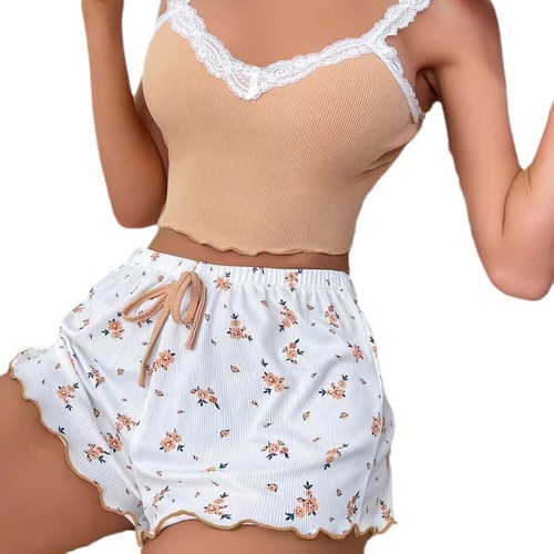 European and American summer home wear lace suspender shorts suit comfortable home casual can be worn outside pajamas for women