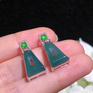 Natural Jade 18K Gold Set Jade Earrings Women's Sky Blue Safety Buckle Jade Earrings Earrings with Certificate